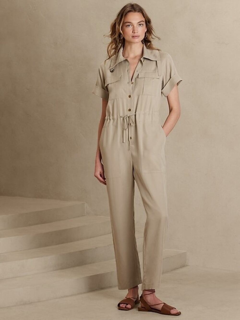 Banana Republic Factory Utility Jumpsuit in Maverick Tan - Size S